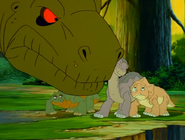 Mama thanking Littlefoot for saving her son