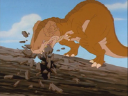 The sharptooth bites into the log