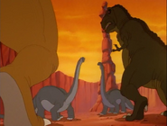 Both sharpteeth face the Longnecks.