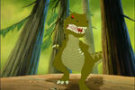 Plated Sharptooth, the Sharptooth which had been living on the same island as Chomper's family, prepares to kill the kids