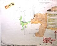 Land Before Time, Original 1988 - Don Bluth Studios - Color model drawing with color painting instructions of Ducky and Spike.
