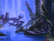 In earlier home media releases of III, all of the sharpteeth were shades of blue