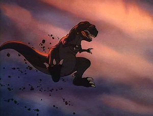 Sharptooth leaping into air