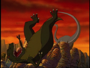 The Meanest Sharptooth is knocked into oblivion