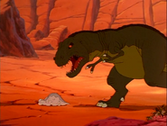 The Tyrannosaurus prepares to eat Littlefoot.