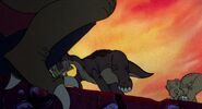 Littlefoot's mouth does not move when he says "Cera, you're back!".