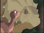 Mr. Thicknose, a Pachyrhinosaurus character, glares at Littlefoot