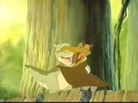 Ducky and Petrie embrace in The Land Before Time V: The Mysterious Island.