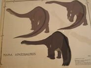 A reference sheet for Littlefoot's mother. She is titled "Mama Apatosaurus".