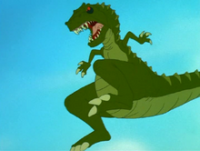 The Plated Sharptooth leaping through the air