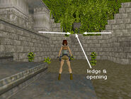 Note the vegetation-covered ledge on the left side of the room. The greenery conceals an opening, but the ledge is too high to reach from the floor.