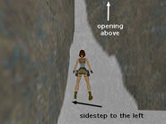 Stand on this drift, facing the wall below the opening, and sidestep to the left as far as possible. This raises Lara up a bit.