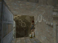 Position Lara at the right side of the doorway facing down the slope. Turn her about 30 degrees to the left, as shown in the screenshot above.