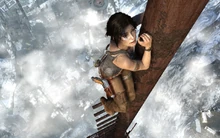 Lara climbs the radio tower.