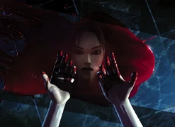 Lara con la sangre de Werner.