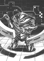Artist's conception of a Tnuctip wearing a spacesuit