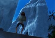 The island is surrounded by icebergs