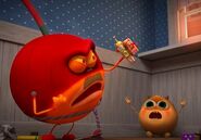 Mite (cream version) was crying as his toy is taken away and presumably will be abused by his bomb bug dad
