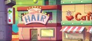 hospital, barbershop and cafe