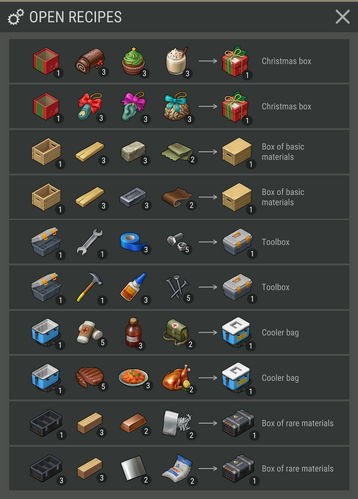 Packing table recipes Season 13.png