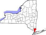 Map showing Westchester County in New York