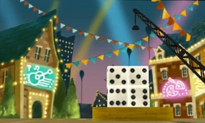 Place the dice at the right of the dais