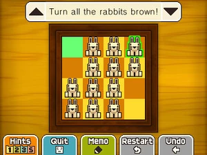 Jump the top rabbit in the fourth column to the left