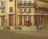 Outside Dr Schrader's flat