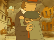 Layton conforta Clive dopo l'esplosione.