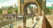 Layton et Luke sur le pont, résolvant une affaire