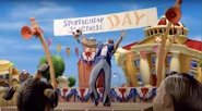 The boots point Sportacus's feet -- somewhat like a ballerina.