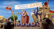 Sportacus's leg swerves ...