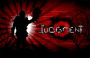 A censored version of a Judgment anti-furry propaganda poster. The silhouette of a German soldier holds the decapitated head of a wolf with the words 'Judgment' in the background.