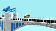 A blue bridge in the Union refoundation day level.