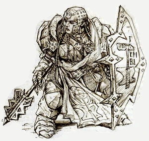 Une guerrière naine d'écu.