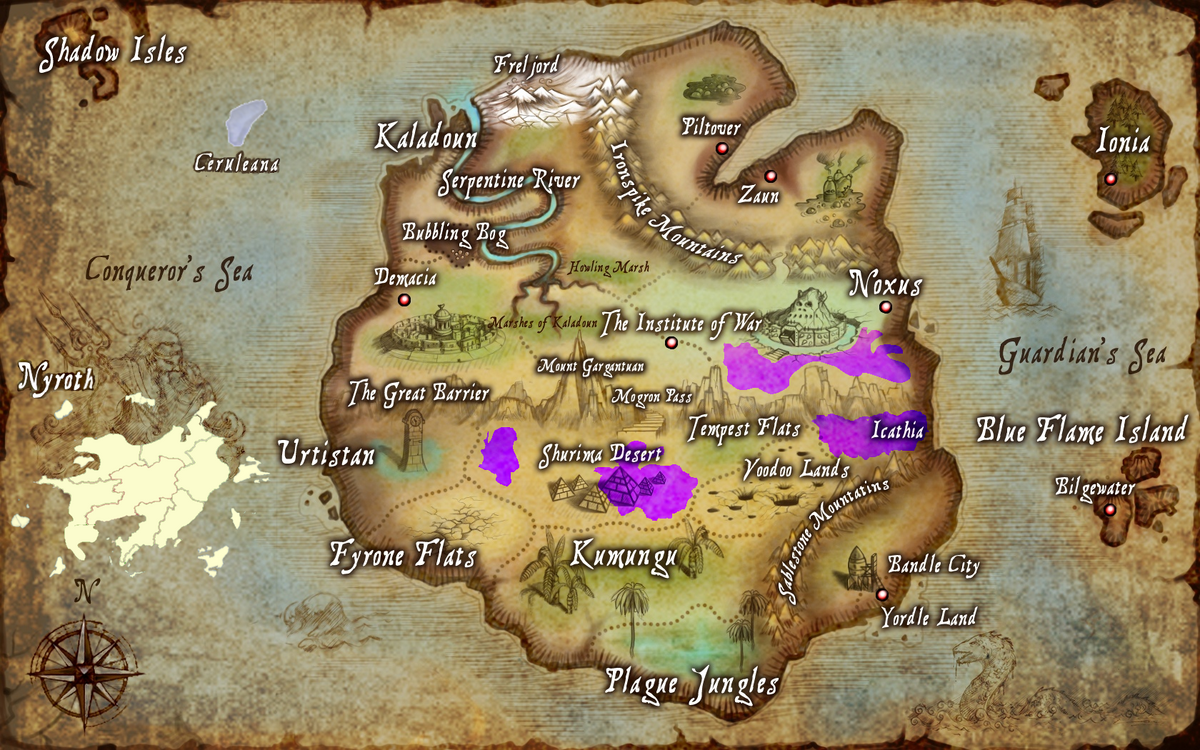 Map of Runeterra (magic Earth), where the League of Legends lore takes