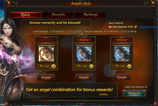 Angels' Quiz menu
