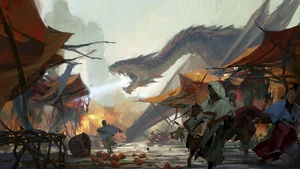 Dragon Attacking A Market