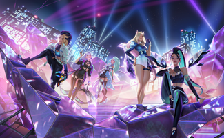 K/DA ALL OUT 2020 "Legends of Runeterra" Illustration (by Riot Contracted Artists Sixmorevodka Studio)