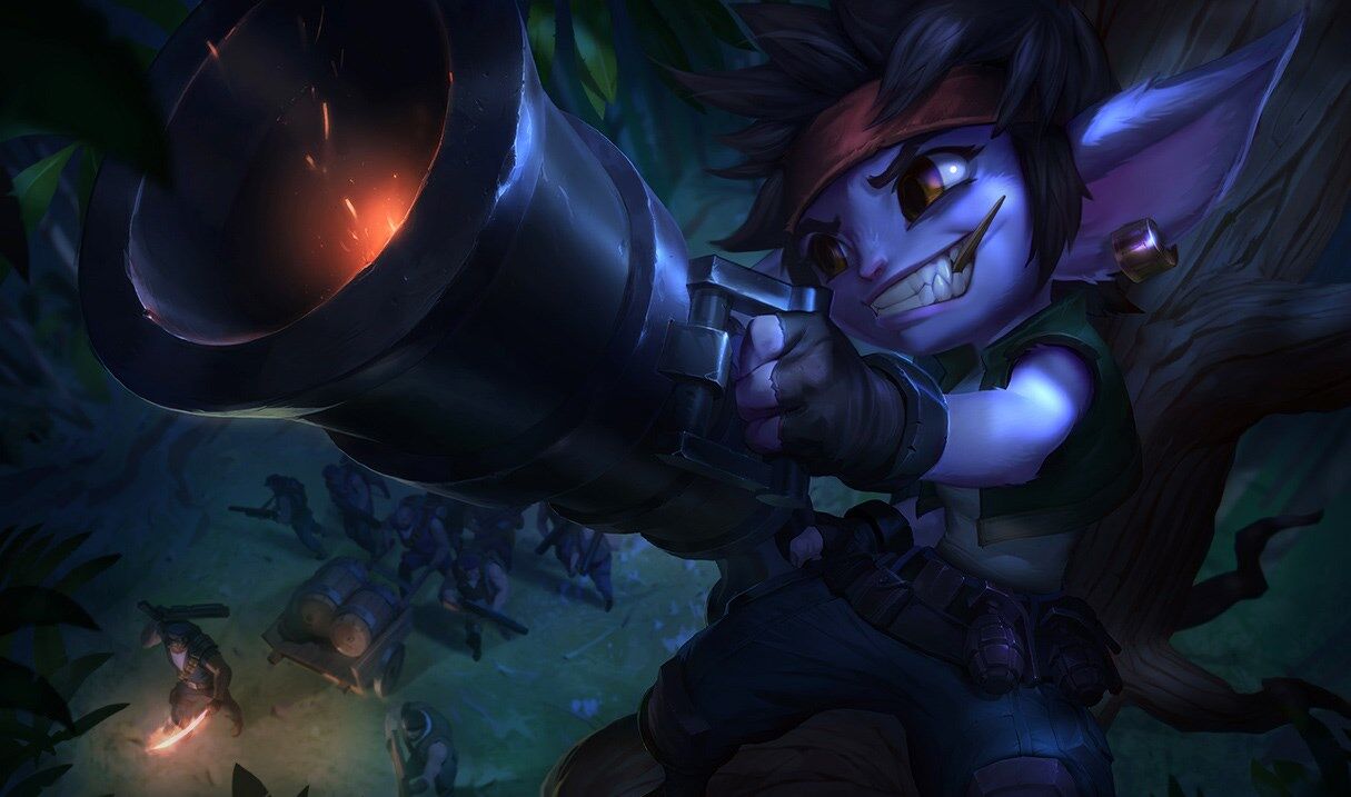 Tristana player Rocket Jumps to a level 1 pentakill in League of