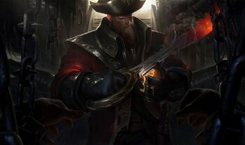 A Human known as Gangplank peeling a Citrus Fruit.