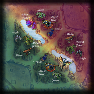 Summoner's Rift jungle map with monsters