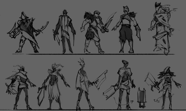 Konzeptzeichnungen für männliche und weibliche Version