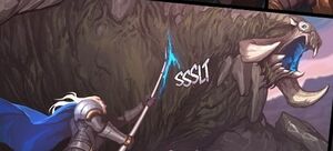 Crag Beast being attacked by a Demacian soldier.