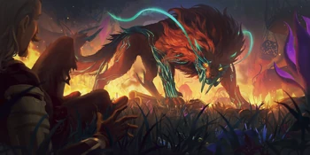 Nidalee in her pakaa form confronting one of the poachers after ambushing them at their camp.