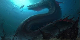 Sea Serpent about to attack a hunting ship.