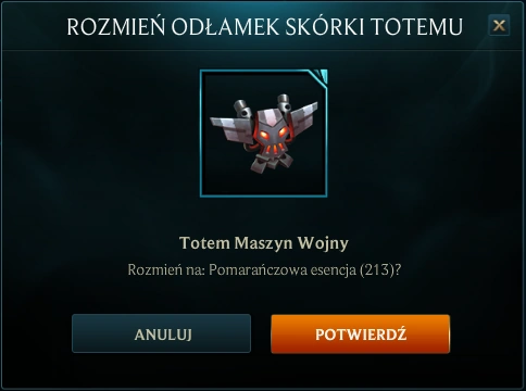 Rozmienianie odłamka skórki Totemu na Pomarańczową Esencję