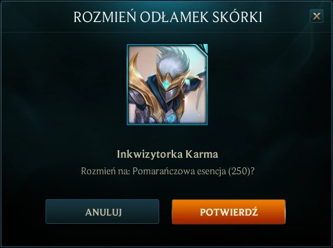 Rozmienianie odłamka skórki Bohatera na Pomarańczową Esencję