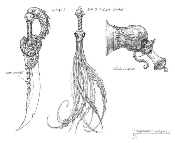 Broń z Bilgewater: - Kordelas - Łamacz mieczy - Ośmiornica o dziewięciu językach - Ręczne działo