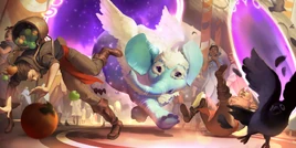 An elephant named Stomper getting push through portals by Zoe.